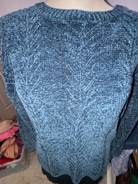 New Orvis Chenille Cable Knit Crewneck Sweater Blue Women’s Small
